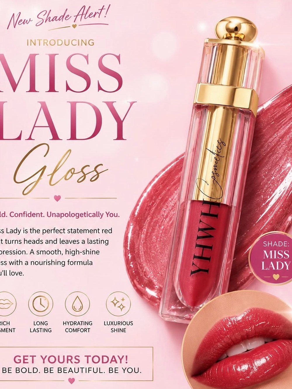 Miss Lady Gloss Lip Gloss - Miss Lady Shade - Pink-Red Shine